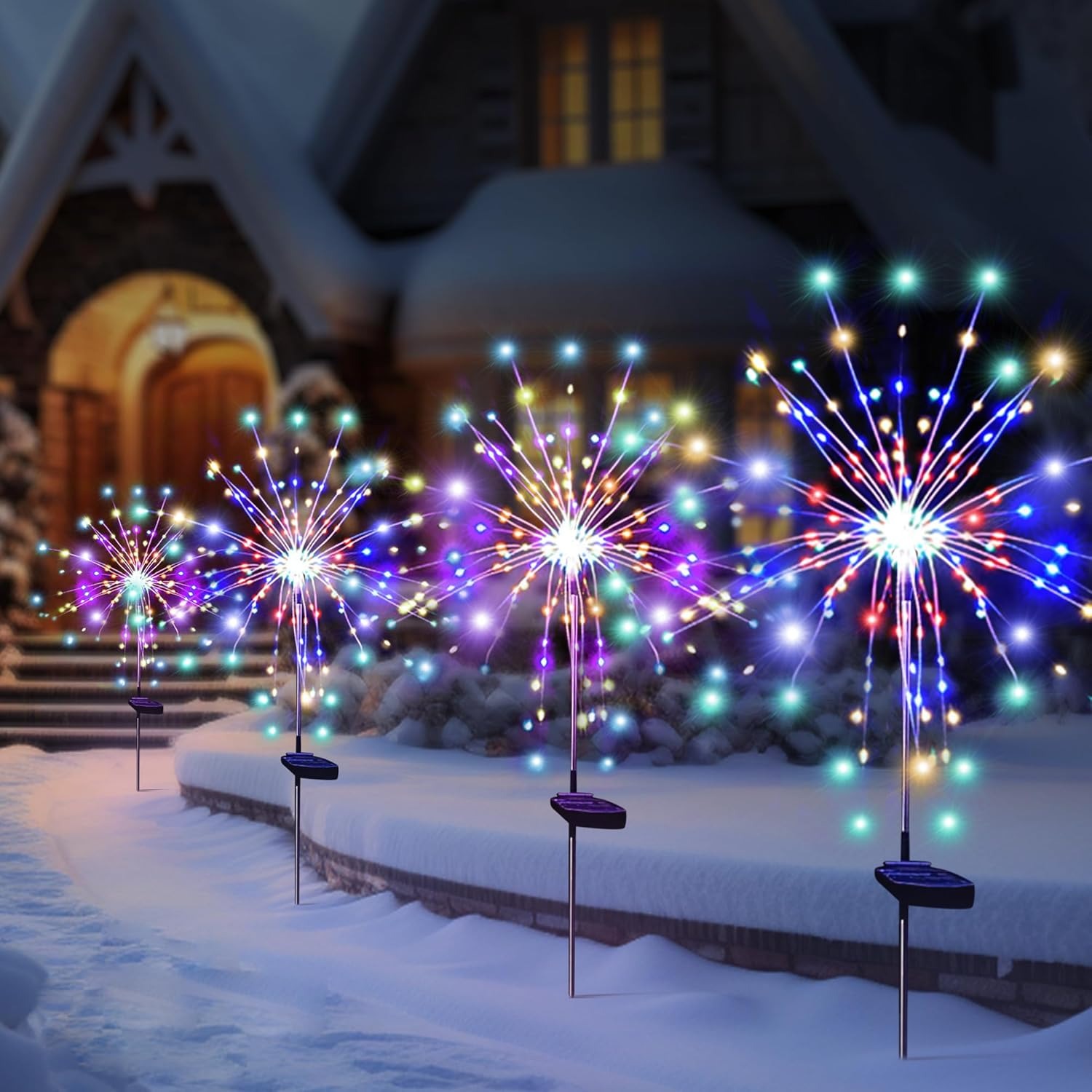 Smart Garden Ornaments - ไฟประดับสวนกลางแจ้งแบบ LED พลังงานแสงอาทิตย์ รูปแบบดอกไม้ไฟ 8 โหมดกระพริบ