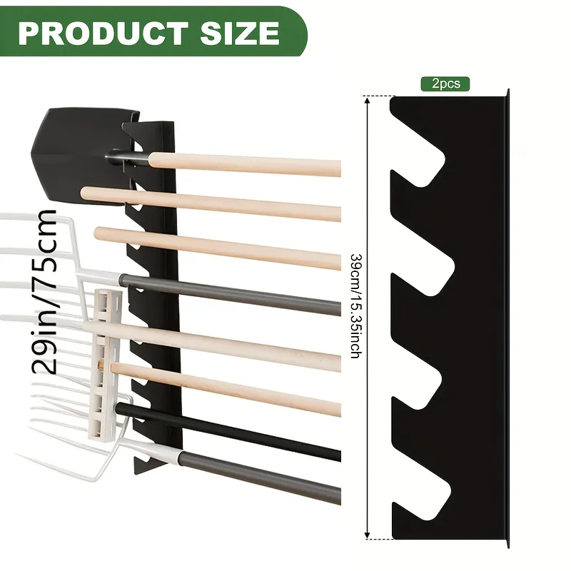 Smart Garden Storage - ที่แขวนอุปกรณ์ทำสวนโลหะแบบหนาพิเศษ พร้อมที่เก็บพลั่วและคราด ติดผนัง จัดระเบียบอุปกรณ์ในโรงรถ รุ่น DDPNKL