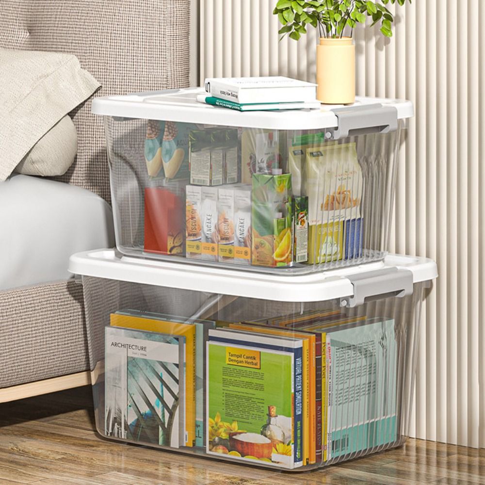 Smart Garden Storage - กล่องเก็บของพลาสติกสีดำโปร่งใสทนทานพร้อมฝาปิด กล่องพลาสติกซ้อนกันได้ ประหยัดพื้นที่ สำหรับใช้ในบ้านและสวน