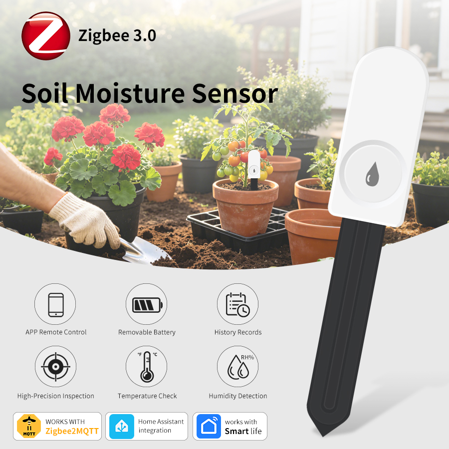 Smart Garden Home Assistant - เซ็นเซอร์วัดความชื้นในดินอัจฉริยะ ZigBee พร้อมวัดอุณหภูมิและความชื้น Zigbee2MQTT สำหรับ Smart