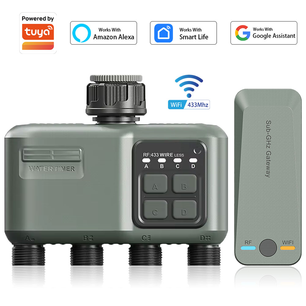 Smart Garden Sprinkler - ตัวตั้งเวลาควบคุมการรดน้ำแบบตั้งโปรแกรมได้ 4 ช่อง สำหรับสายยางรดน้ำสวน พร้อมระบบหน่วงเวลาเมื่อมีฝนตก/ระบบรดน้ำอัตโนมัติ ระบบชลประทานแบบดิจิตอลสำหรับสนามหญ้า